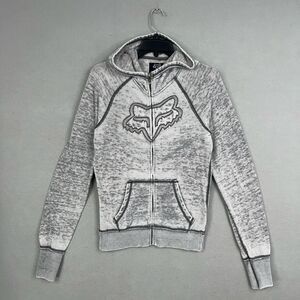 FOX Hoodie Adult Small Gray Full Zip Jacket Racing Moto 90s Y2K Grunge Street